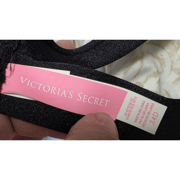 Victorias Secret 34D Swim The Hottie Halter bikini Top Black Push Up Strappy - Picture 3 of 5